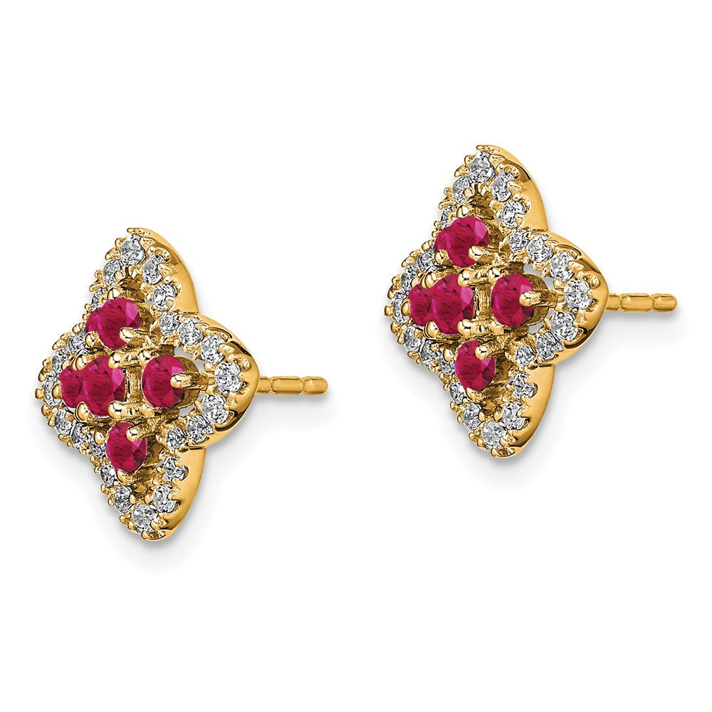 14K Lab Grown VS/SI FGH Dia & Created Ruby Earrings