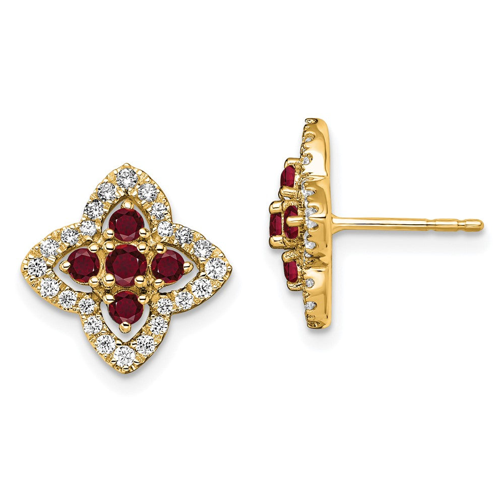 14K Lab Grown VS/SI FGH Dia & Created Ruby Earrings