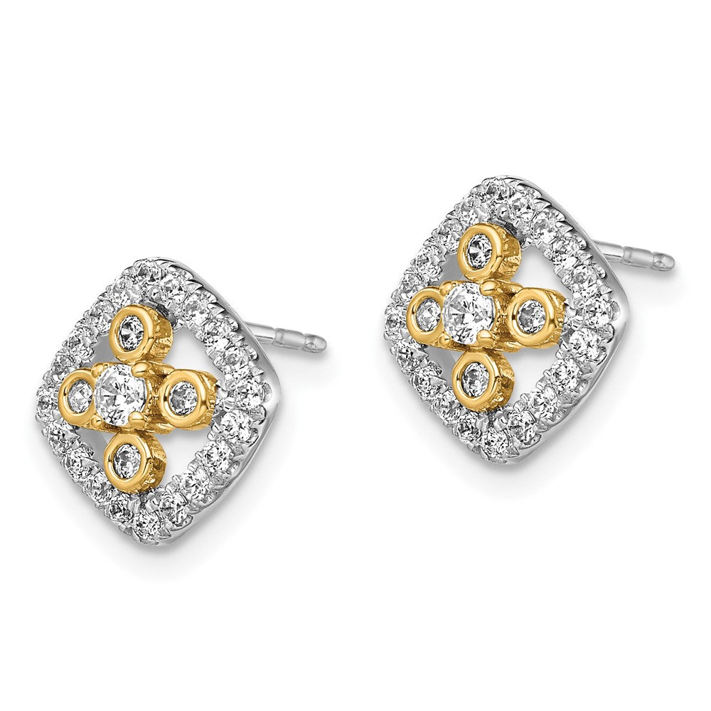 14K Two-Tone Lab Grown Diamond VS/SI FGH Fancy Square Post Earrings