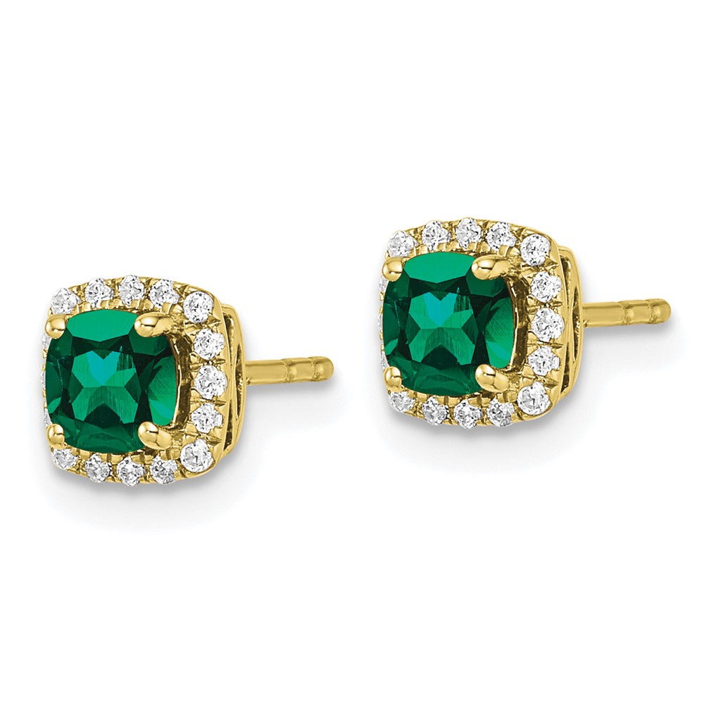 10K Lab Grown VS/SI FGH Dia & Created Emerald Halo Post Earrings