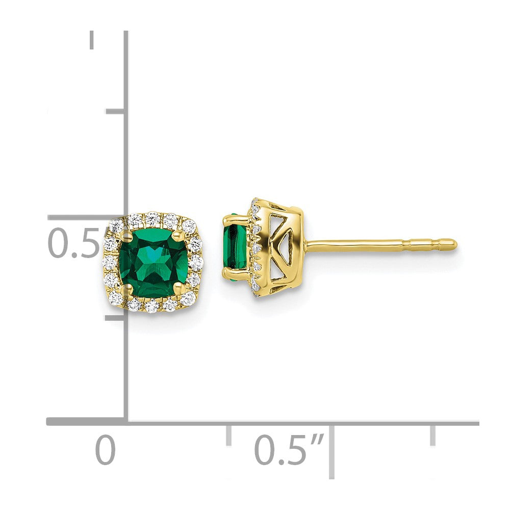 10K Lab Grown VS/SI FGH Dia & Created Emerald Halo Post Earrings