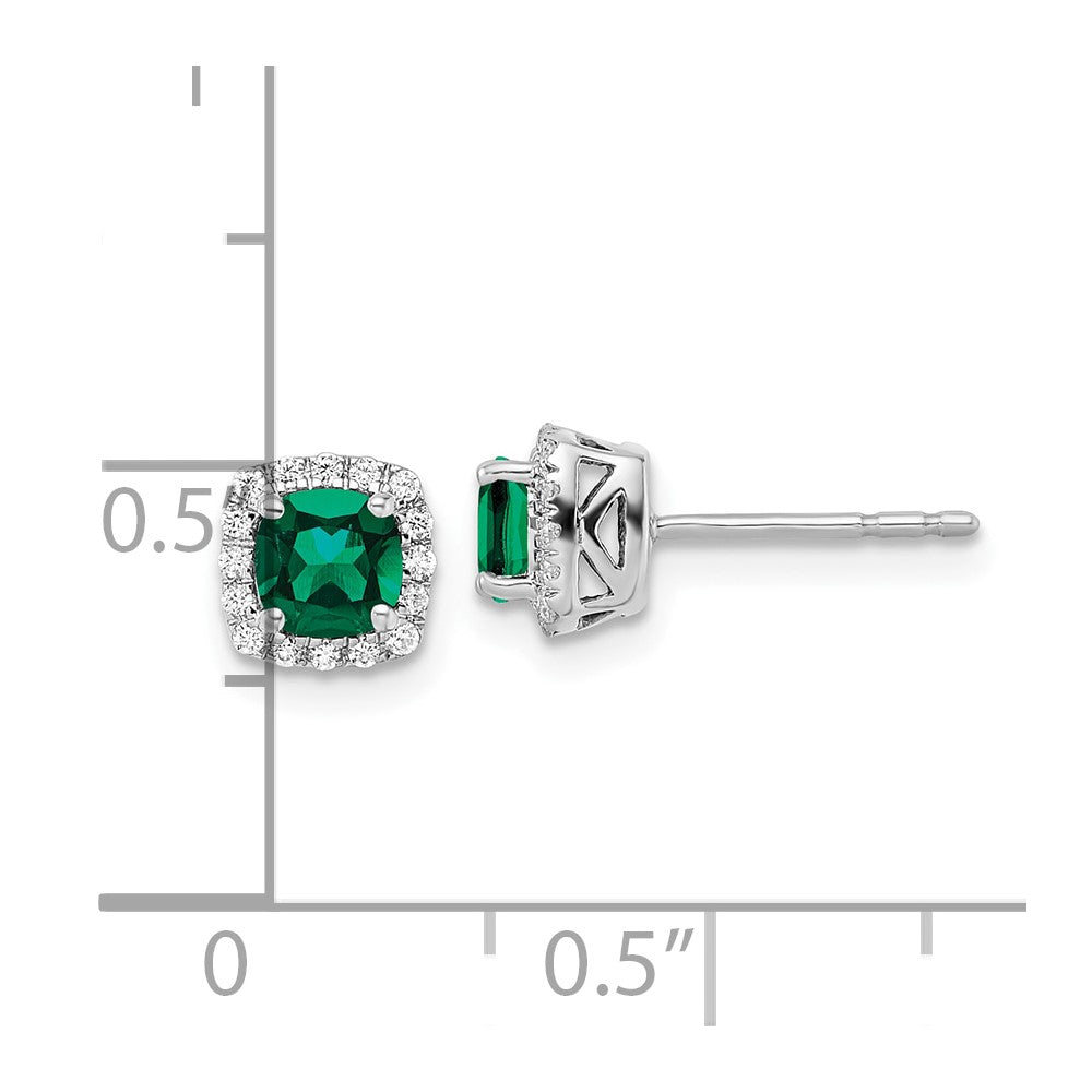 10K White Gold Lab Grown VS/SI FGH Dia & Cr Emerald Halo Post Earrings