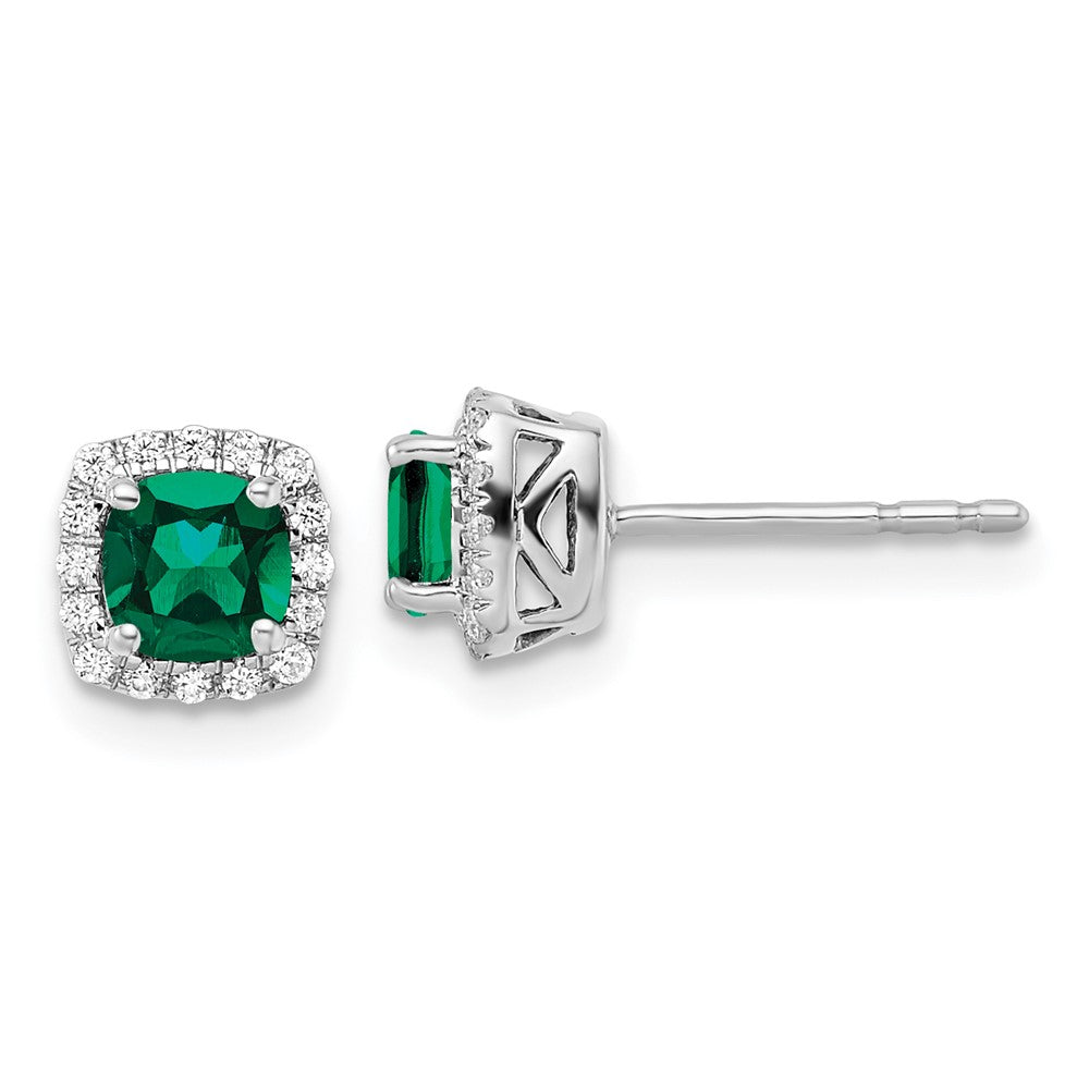 10K White Gold Lab Grown VS/SI FGH Dia & Cr Emerald Halo Post Earrings