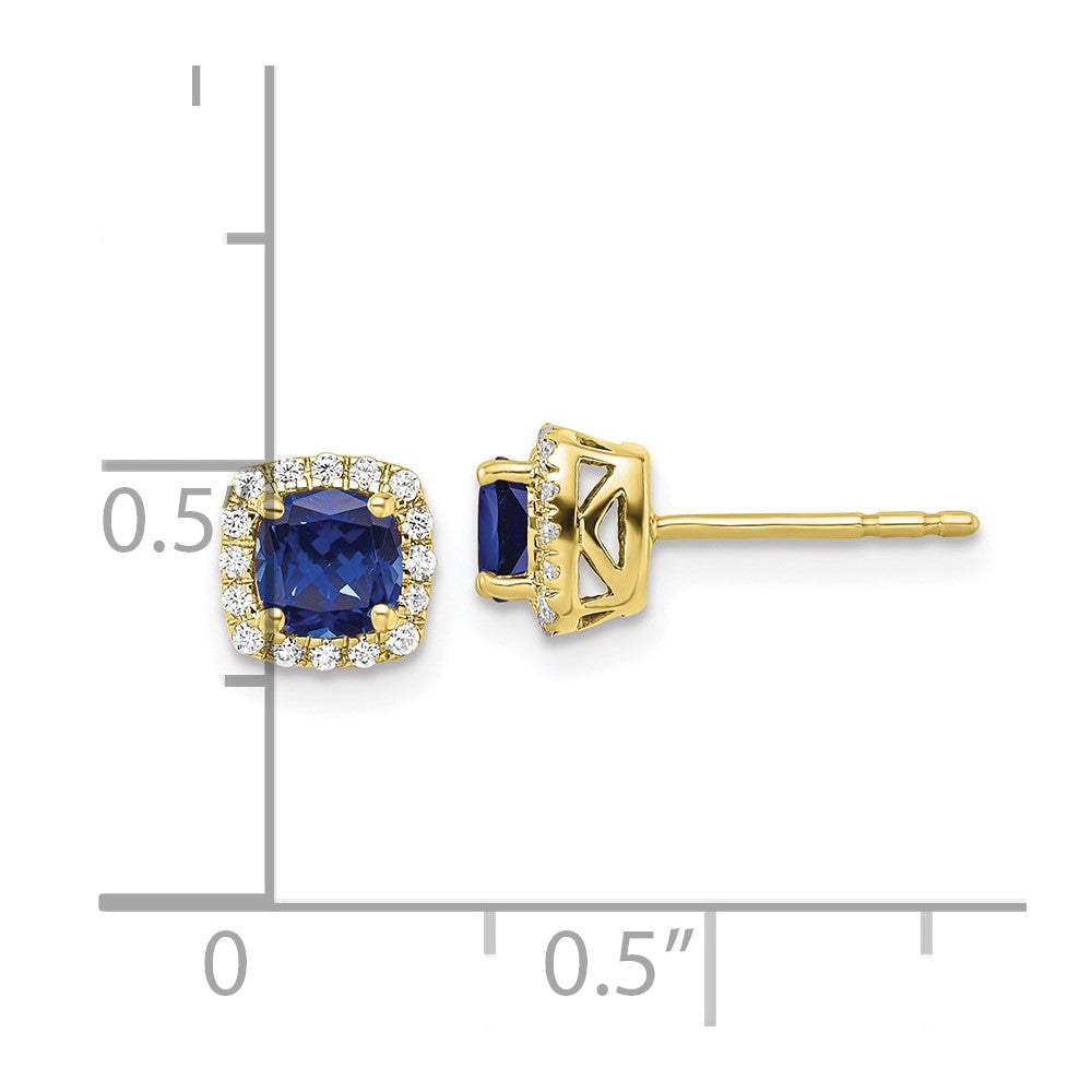 10K Lab Grown VS/SI FGH Dia Earrings and Bl Created Sapphire Post Halo Earr