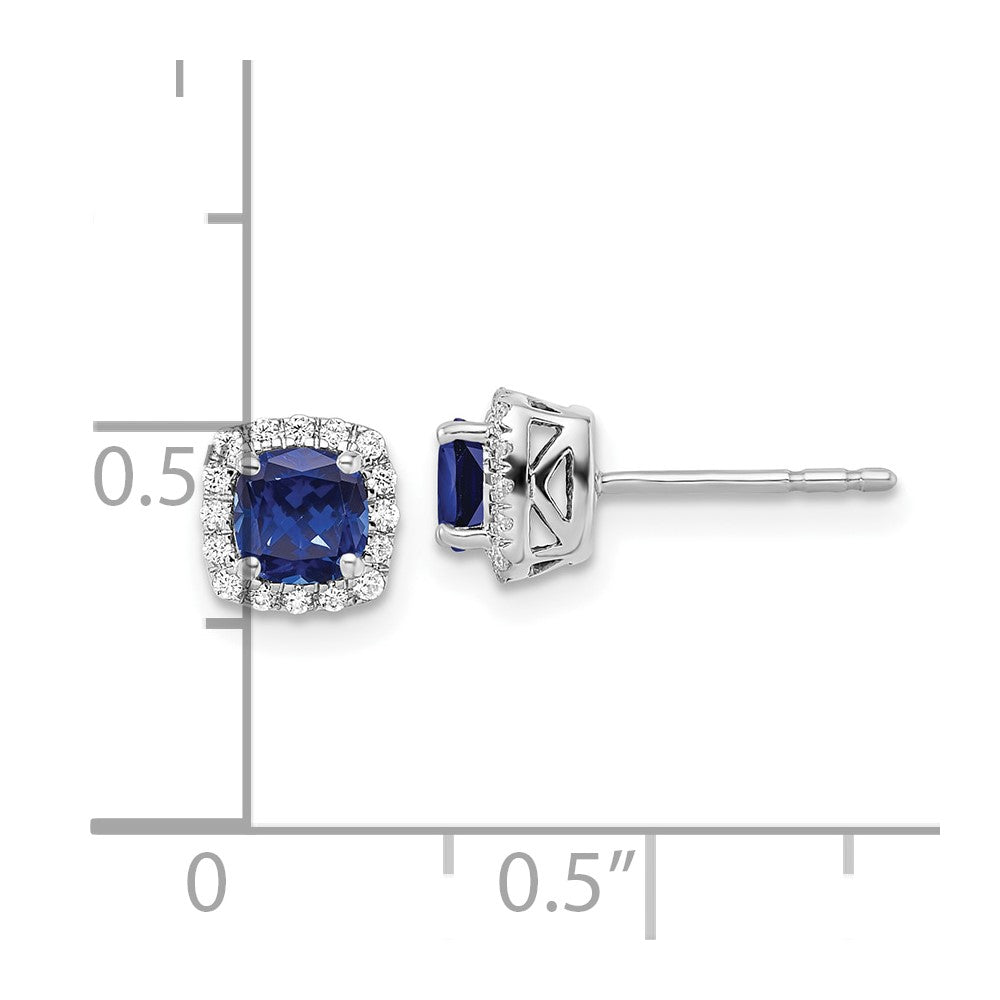 10K White Gold Lab Grown VS/SI FGH Dia Earrings and Bl Created Sapphire Pos