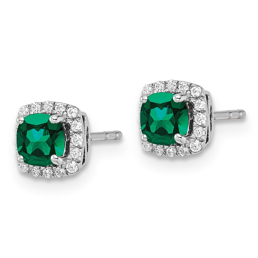 14K White Gold Lab Grown VS/SI FGH Dia & Cr Emerald Halo Post Earrings