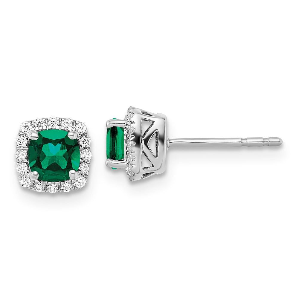 14K White Gold Lab Grown VS/SI FGH Dia & Cr Emerald Halo Post Earrings