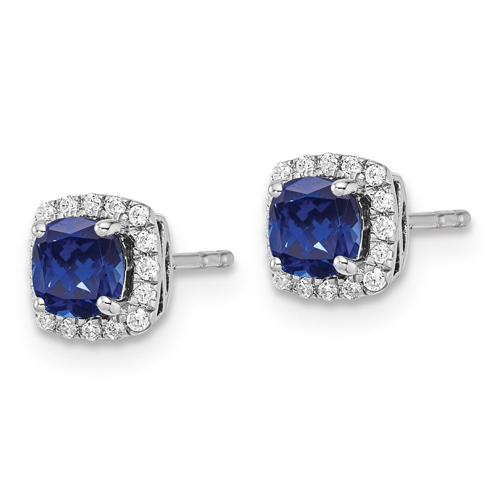 14K White Gold Lab Grown VS/SI FGH Dia Earrings and Bl Created Sapphire Pos