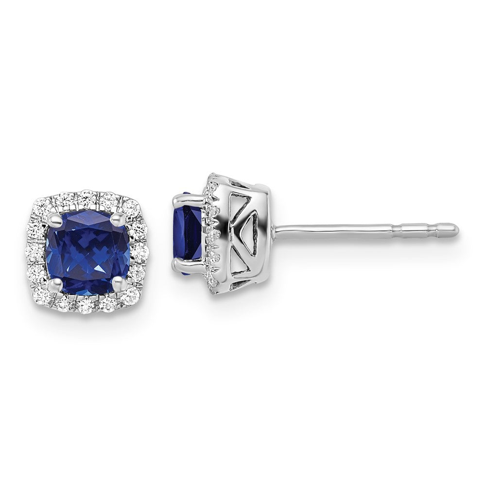 14K White Gold Lab Grown VS/SI FGH Dia Earrings and Bl Created Sapphire Pos