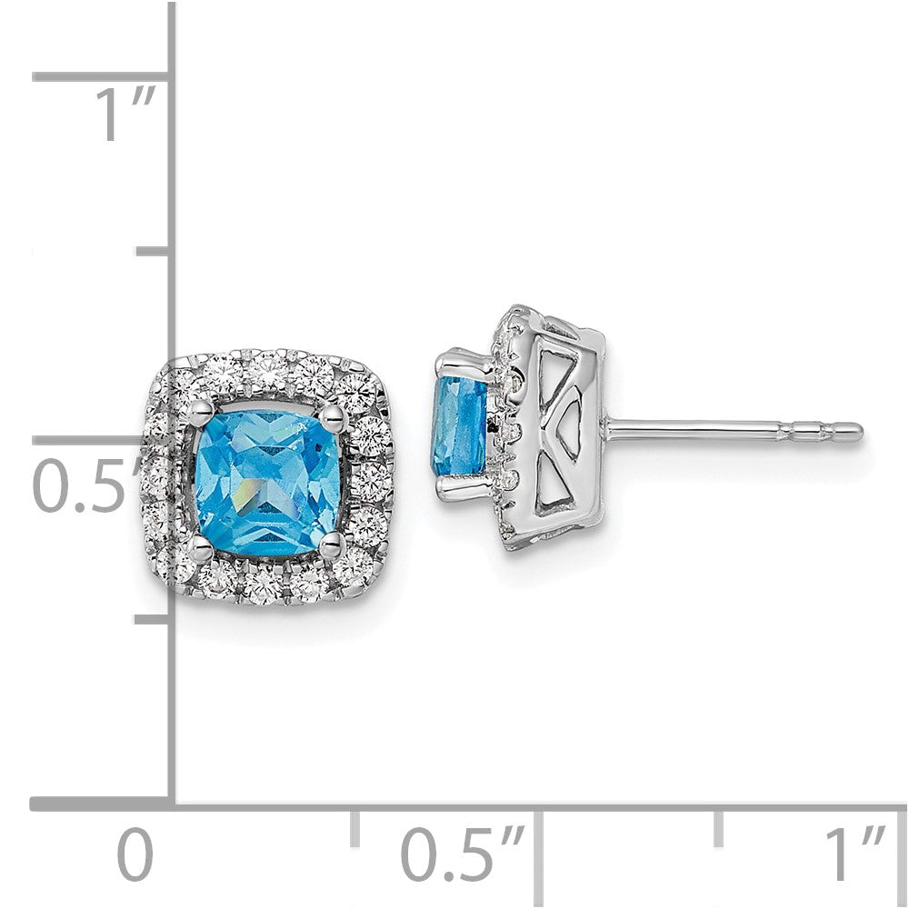 14K White Gold Lab Grown VS/SI FGH Dia and Blue Topaz Halo Post Earrings