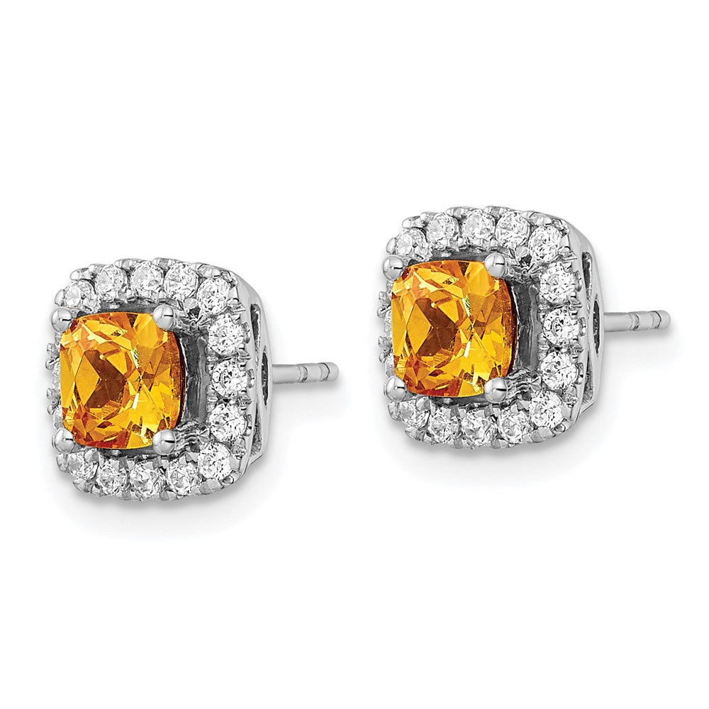 14K White Gold Lab Grown VS/SI FGH Dia and Citrine Halo Post Earrings