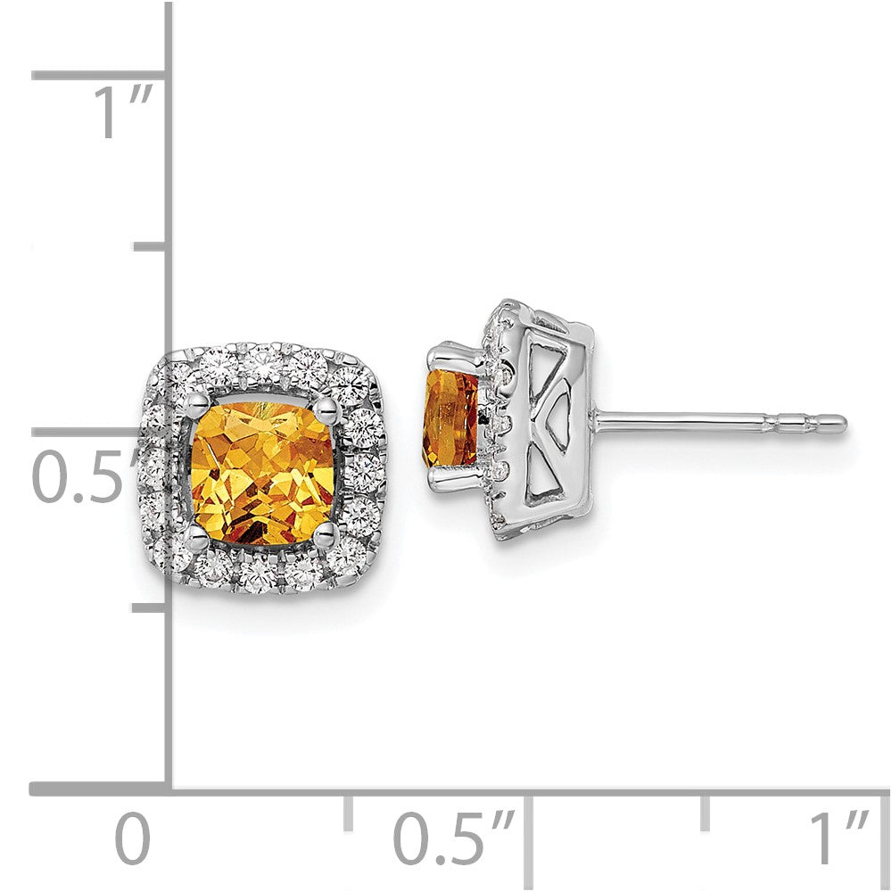 14K White Gold Lab Grown VS/SI FGH Dia and Citrine Halo Post Earrings