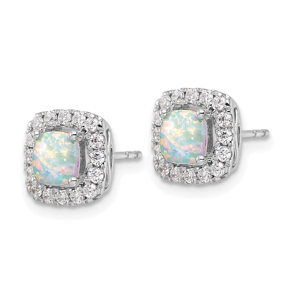 14K White Gold Lab Grown VS/SI FGH Dia and Opal Halo Post Earrings