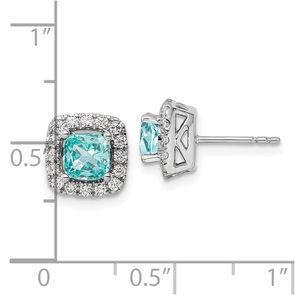 14K White Gold Lab Grown VS/SI FGH Dia and Cr Paraiba Halo Post Earrings