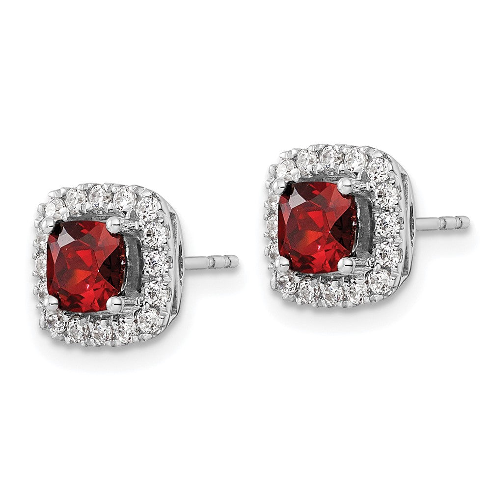 14K White Gold Lab Grown VS/SI FGH Dia and Garnet Halo Post Earrings