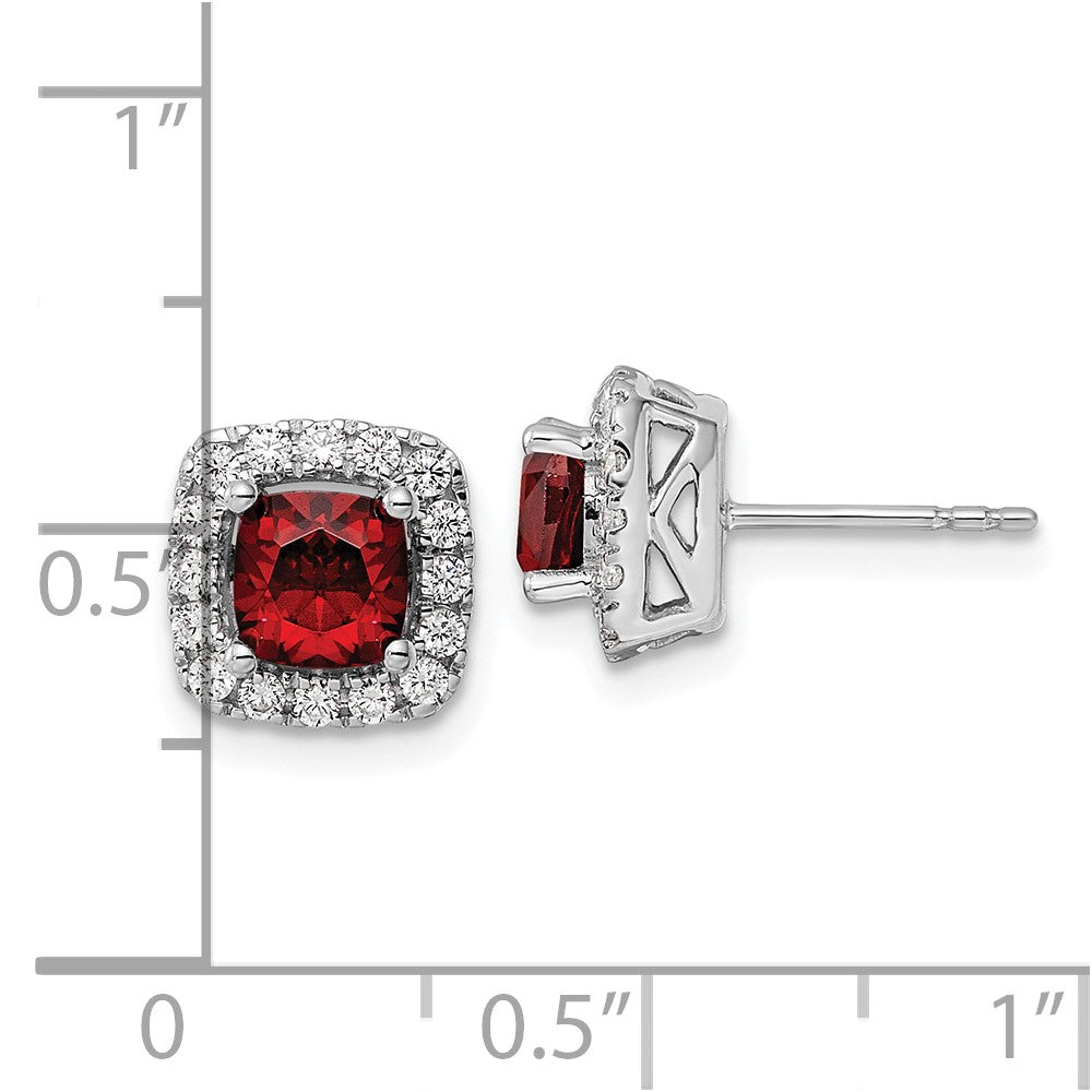 14K White Gold Lab Grown VS/SI FGH Dia and Garnet Halo Post Earrings