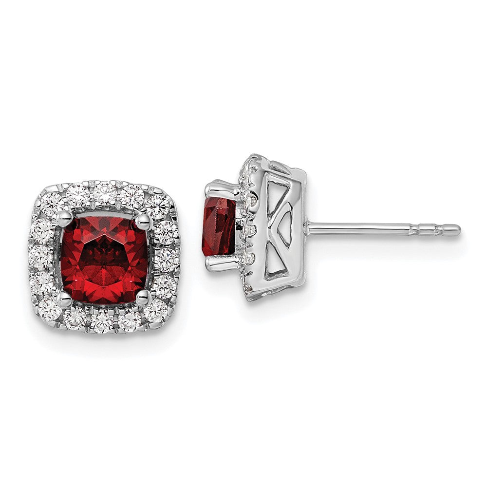 14K White Gold Lab Grown VS/SI FGH Dia and Garnet Halo Post Earrings