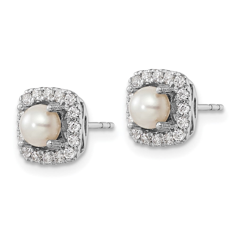 14K White Gold Lab Grown VS/SI FGH Dia and Pearl Post Earrings