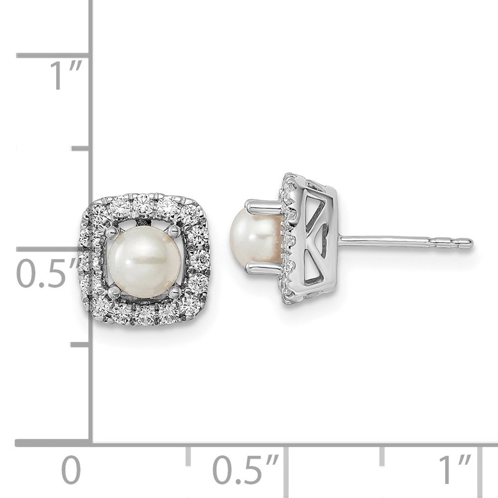 14K White Gold Lab Grown VS/SI FGH Dia and Pearl Post Earrings