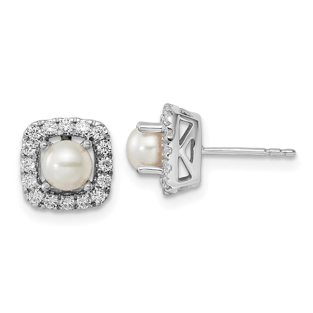 14K White Gold Lab Grown VS/SI FGH Dia and Pearl Post Earrings