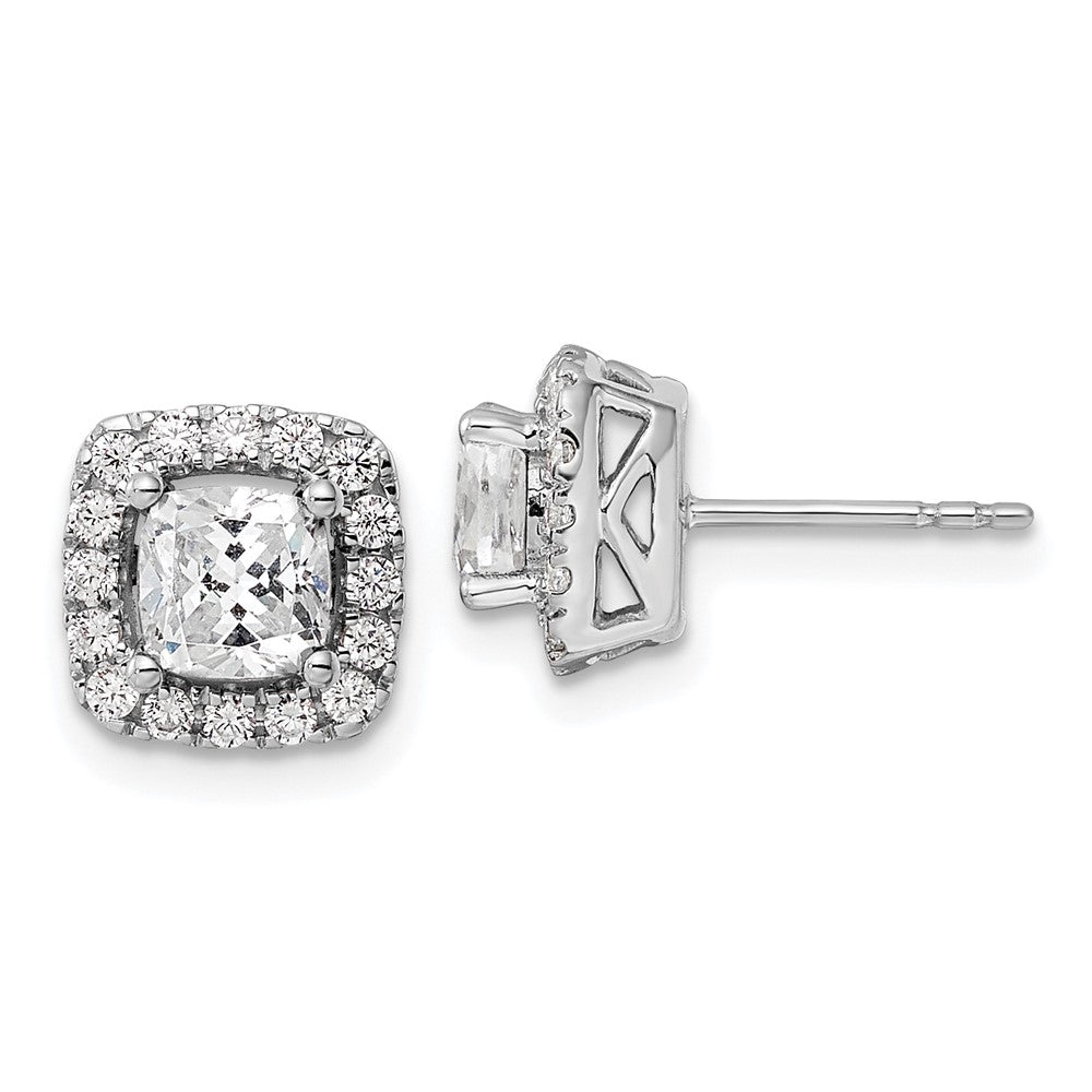 14K White Gold Lab Grown VS/SI FGH Dia and White Sapphire Halo Post Earring