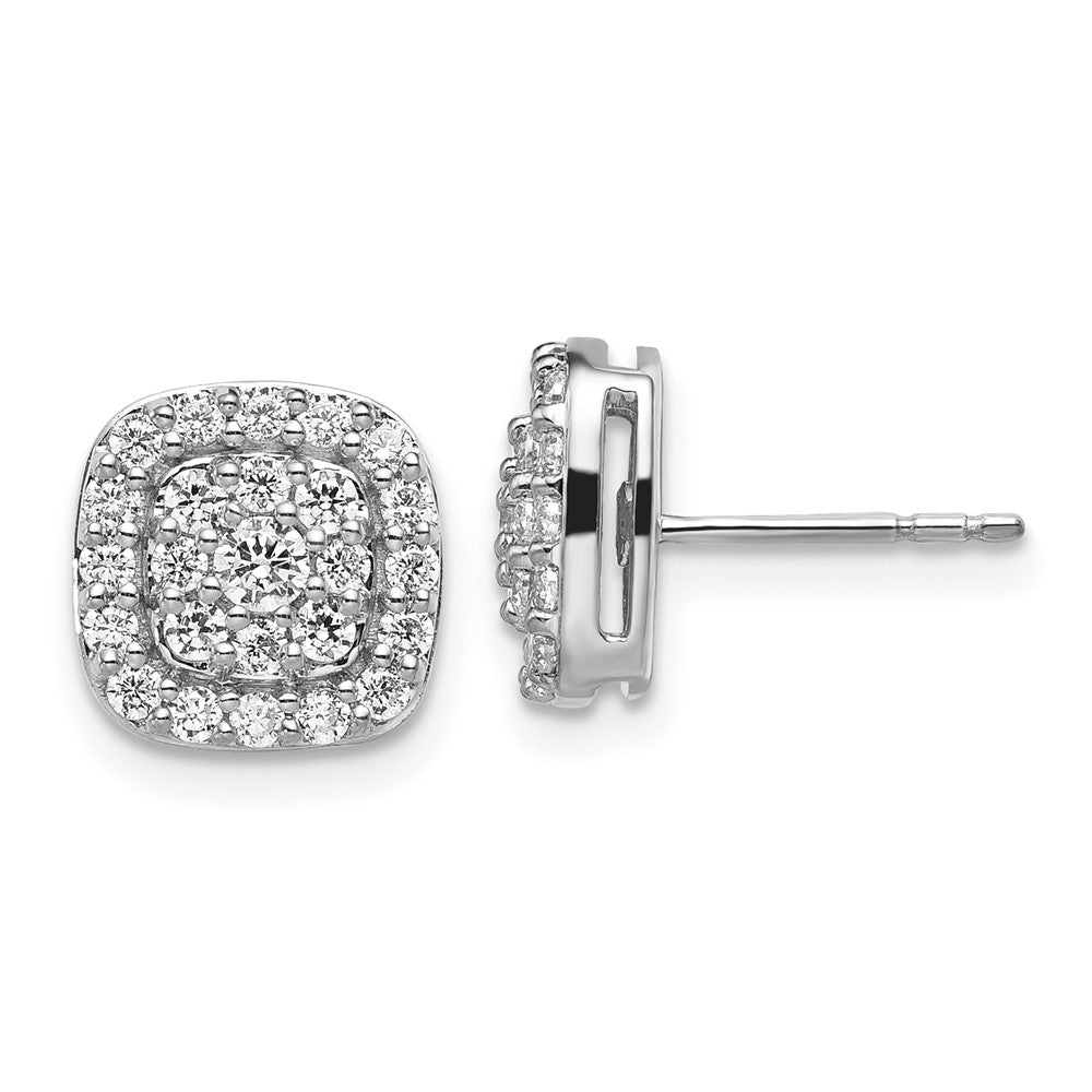 14K White Gold Lab Grown Diamond VS/SI FGH Squared Halo Post Earring