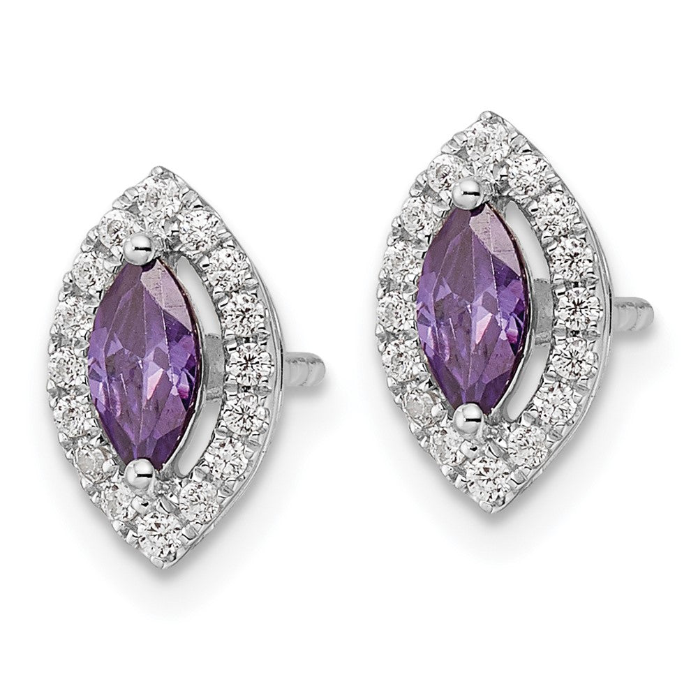 14K White Gold Lab Grown VS/SI FGH Dia and Amethyst Post Earrings