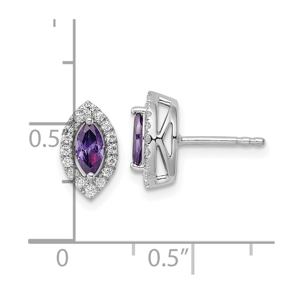 14K White Gold Lab Grown VS/SI FGH Dia and Amethyst Post Earrings