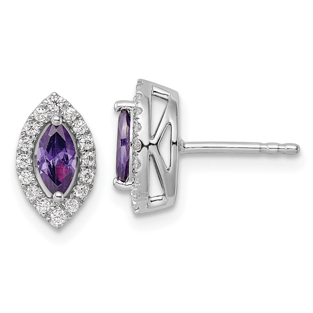 14K White Gold Lab Grown VS/SI FGH Dia and Amethyst Post Earrings