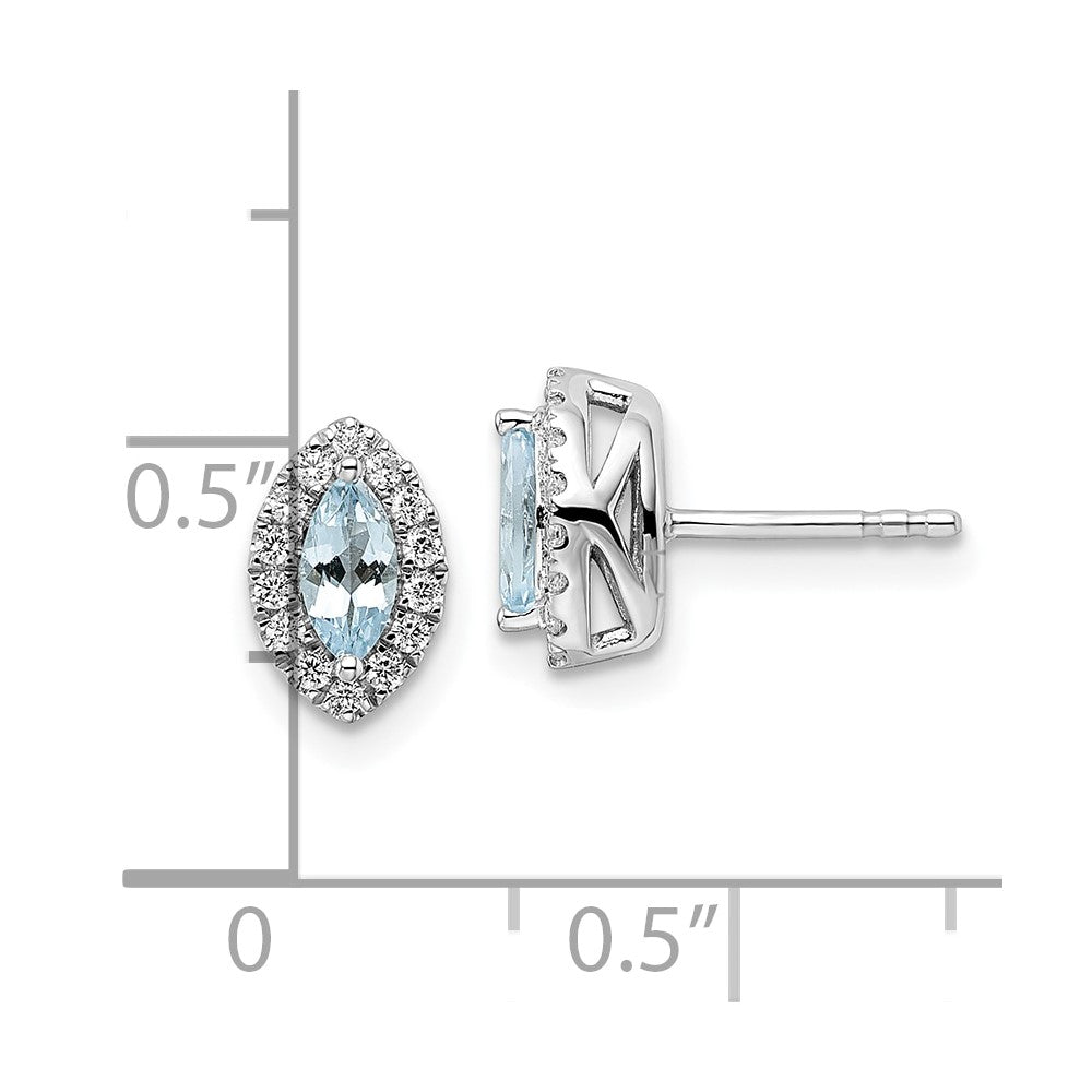 14K White Gold Lab Grown VS/SI FGH Dia and Aquamarine Post Earrings