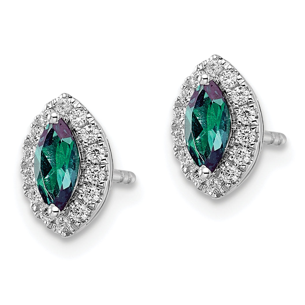 14K White Gold Lab Grown VS/SI FGH Dia and Created Alexandrite Post Earring