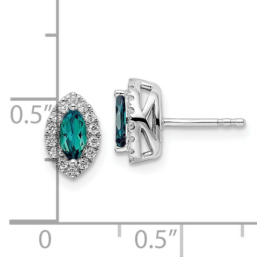 14K White Gold Lab Grown VS/SI FGH Dia and Created Alexandrite Post Earring