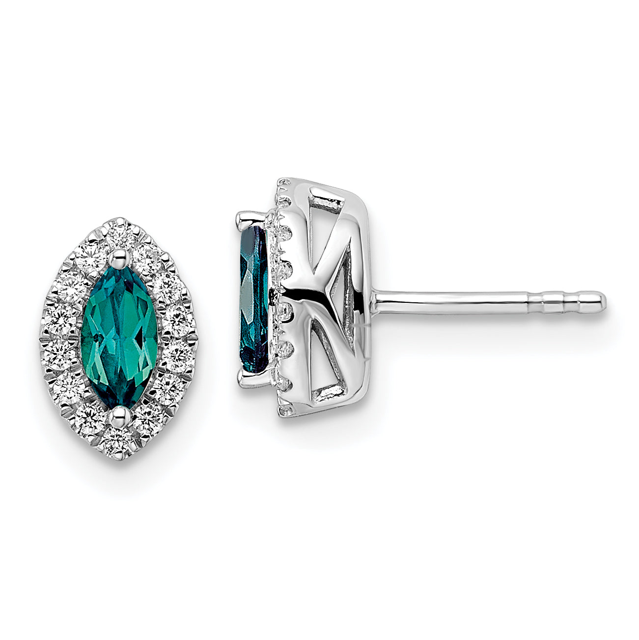 14K White Gold Lab Grown VS/SI FGH Dia and Created Alexandrite Post Earring