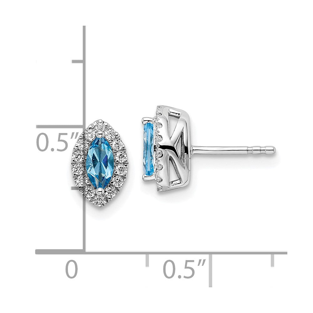 14K White Gold Lab Grown VS/SI FGH Dia and Blue Topaz Post Earrings