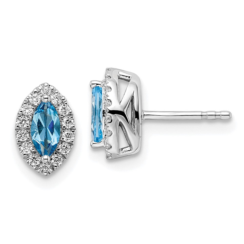 14K White Gold Lab Grown VS/SI FGH Dia and Blue Topaz Post Earrings