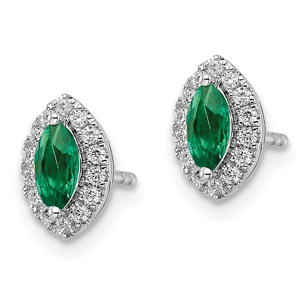 14K White Gold Lab Grown VS/SI FGH Dia and Created Emerald Post Earrings