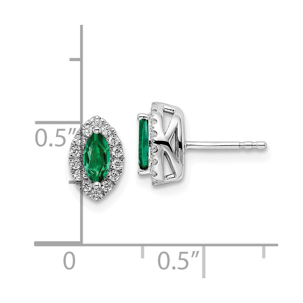 14K White Gold Lab Grown VS/SI FGH Dia and Created Emerald Post Earrings