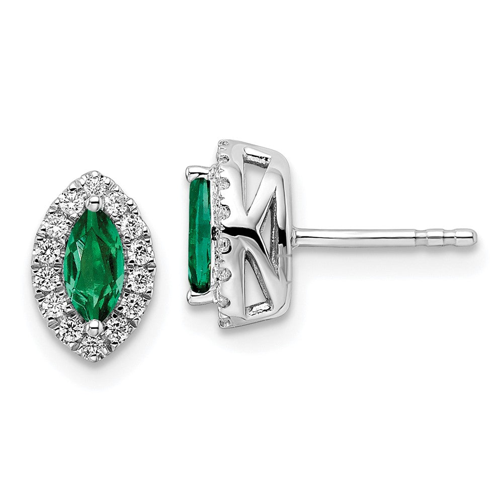 14K White Gold Lab Grown VS/SI FGH Dia and Created Emerald Post Earrings