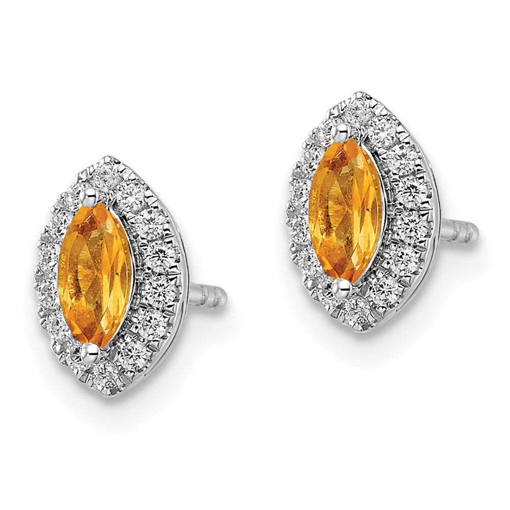 14K White Gold Lab Grown VS/SI FGH Dia and Citrine Post Earrings