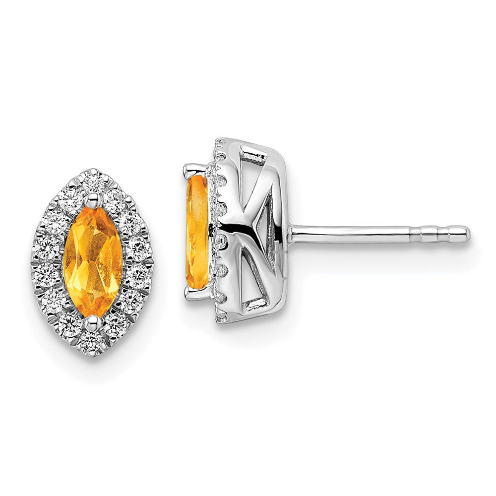 14K White Gold Lab Grown VS/SI FGH Dia and Citrine Post Earrings