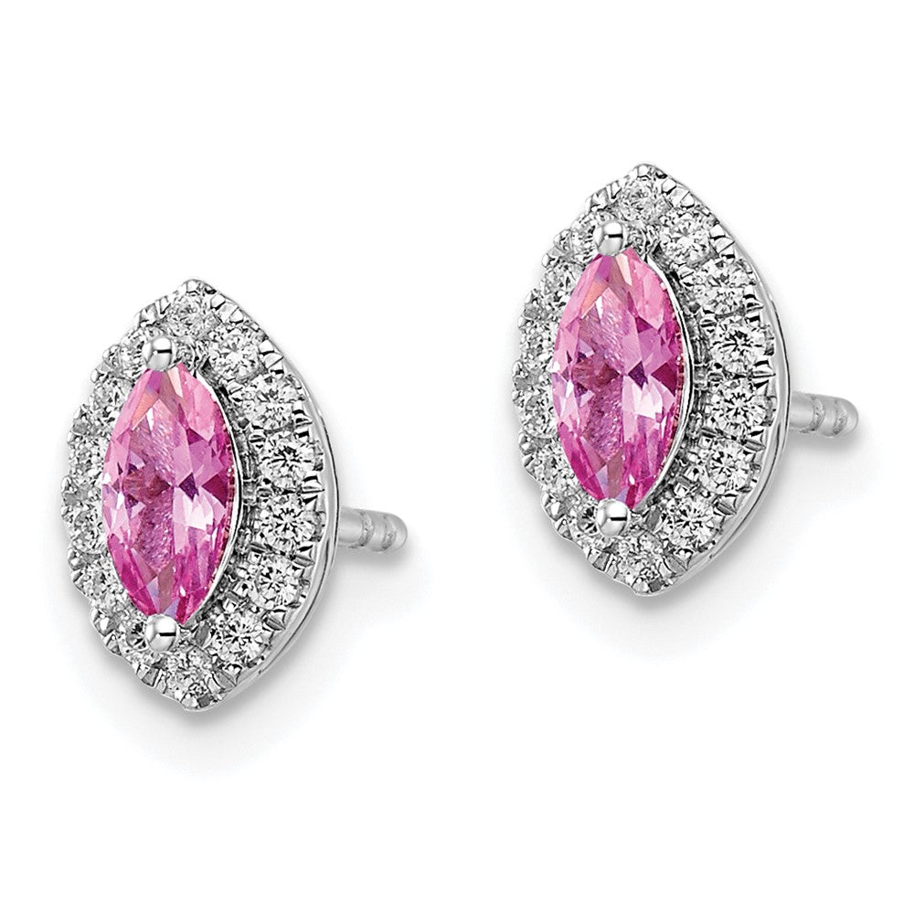 14K White Gold Lab Grown VS/SI FGH Dia and Cr Pink Sapphire Post Earrings