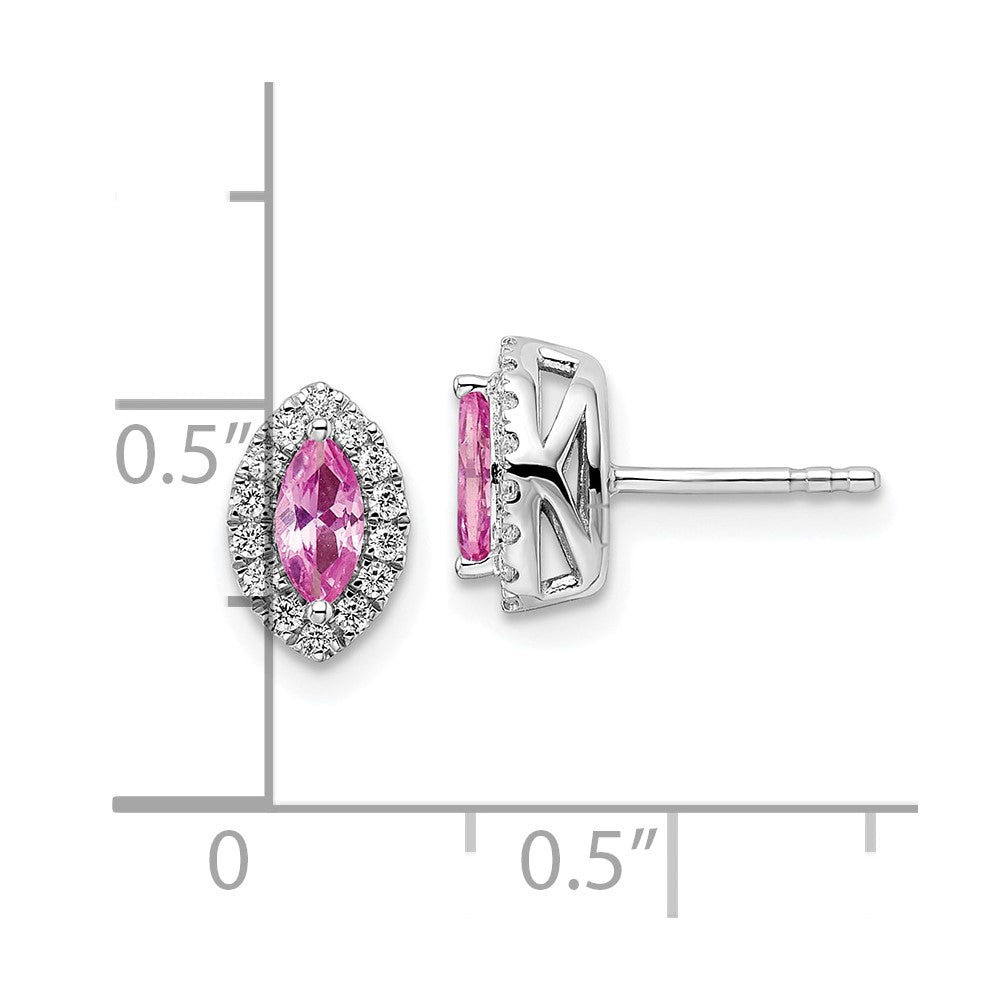 14K White Gold Lab Grown VS/SI FGH Dia and Cr Pink Sapphire Post Earrings