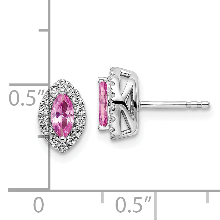 14K White Gold Lab Grown VS/SI FGH Dia and Cr Pink Sapphire Post Earrings