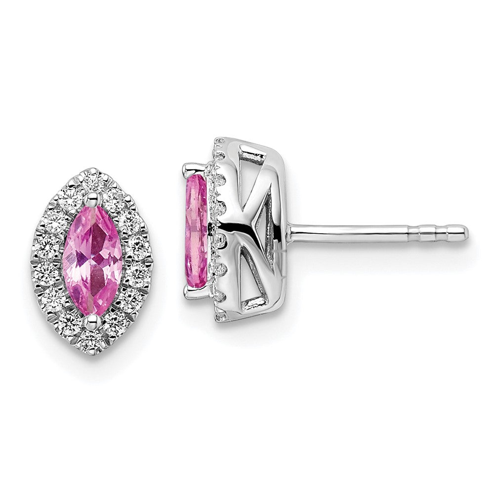 14K White Gold Lab Grown VS/SI FGH Dia and Cr Pink Sapphire Post Earrings