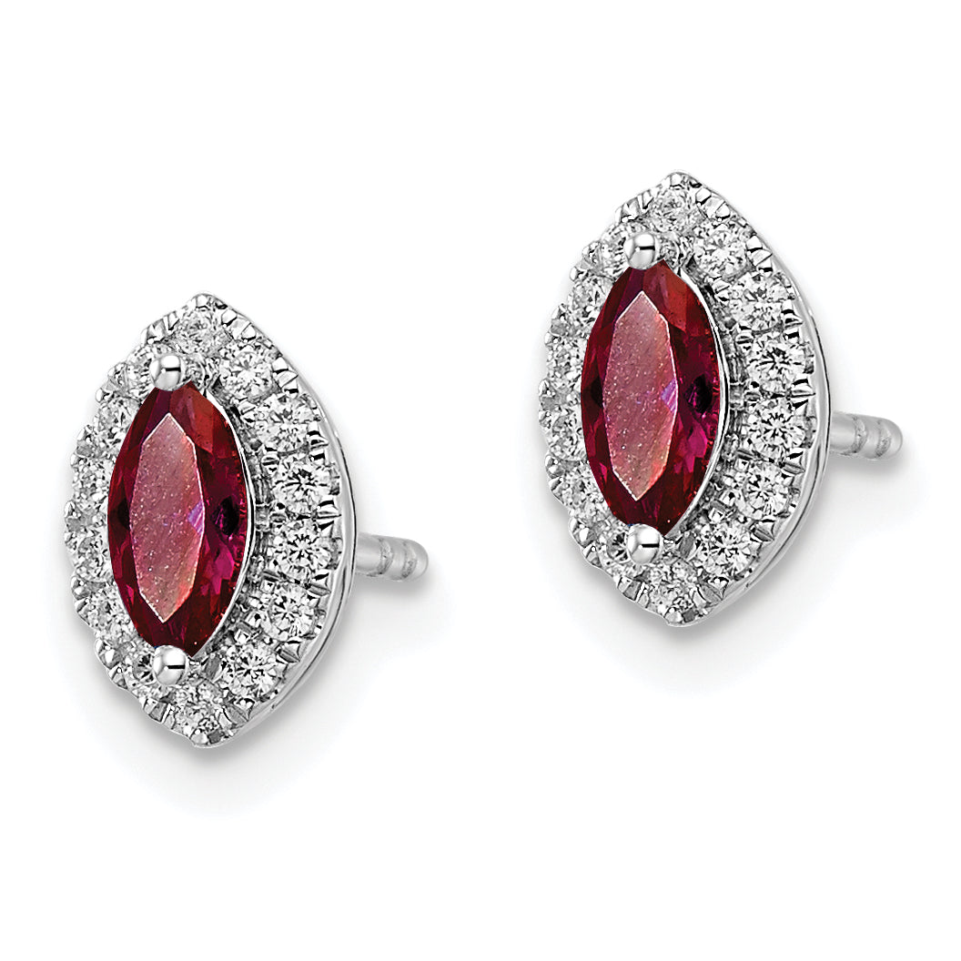 14K White Gold Lab Grown VS/SI FGH Dia and Created Ruby Post Earrings