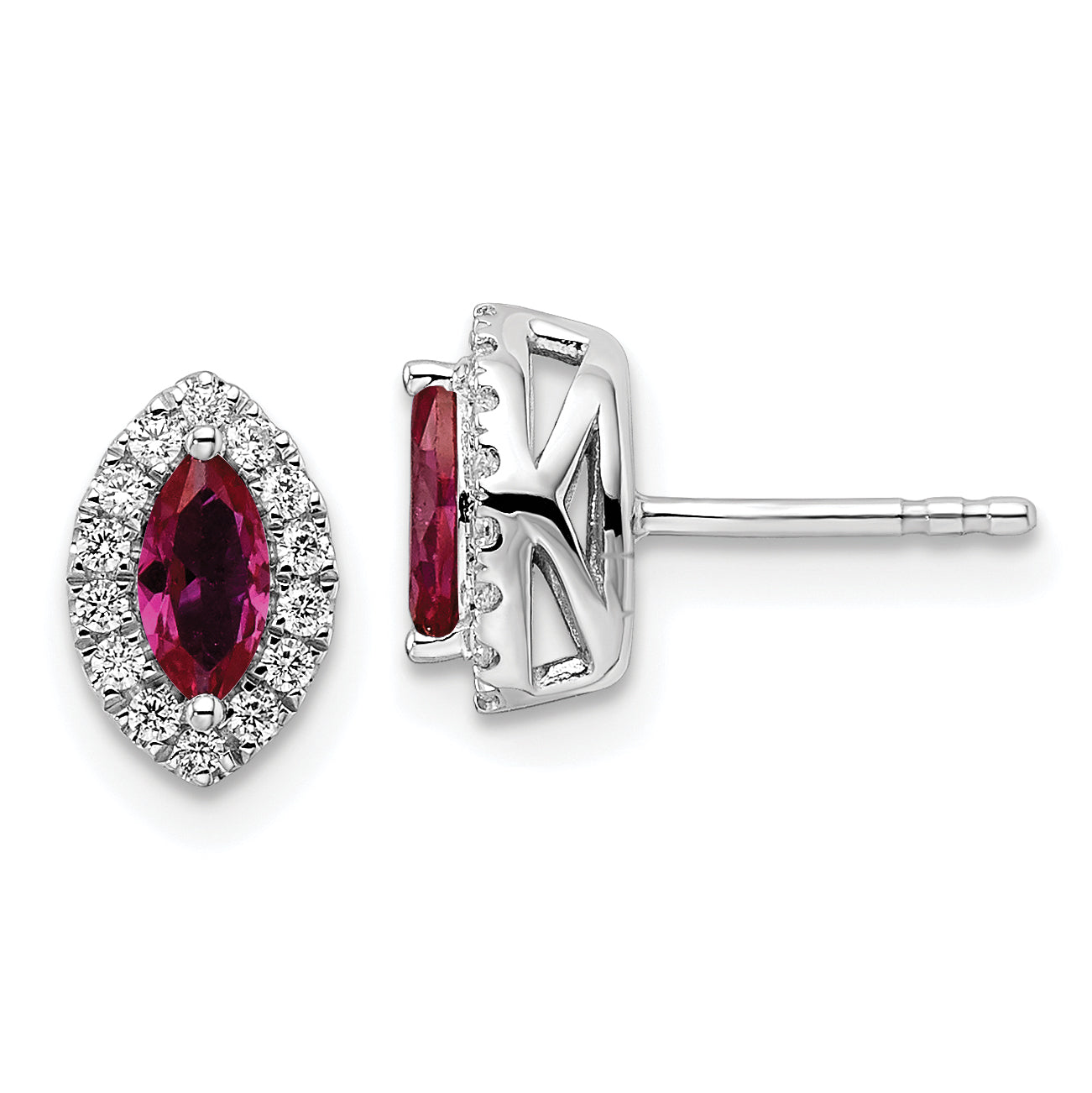 14K White Gold Lab Grown VS/SI FGH Dia and Created Ruby Post Earrings