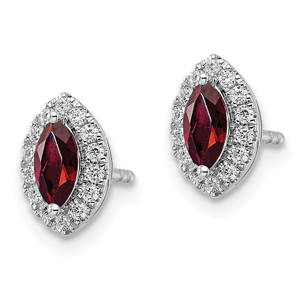 14K White Gold Lab Grown VS/SI FGH Dia and Garnet Post Earrings