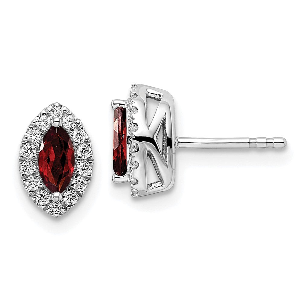 14K White Gold Lab Grown VS/SI FGH Dia and Garnet Post Earrings