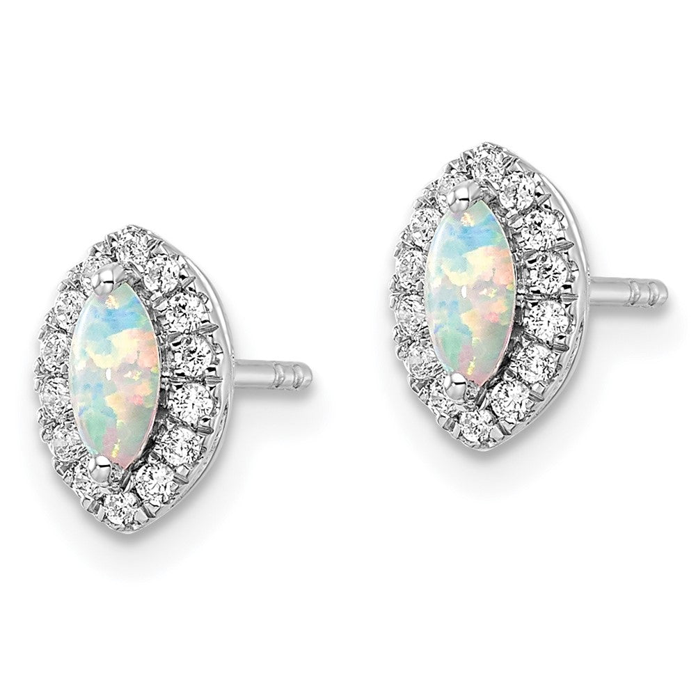 14K White Gold Lab Grown VS/SI FGH Dia and Created Opal Post Earrings