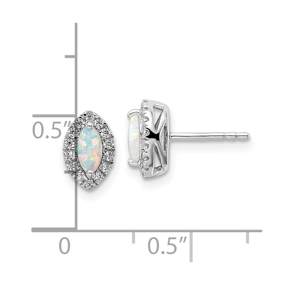 14K White Gold Lab Grown VS/SI FGH Dia and Created Opal Post Earrings